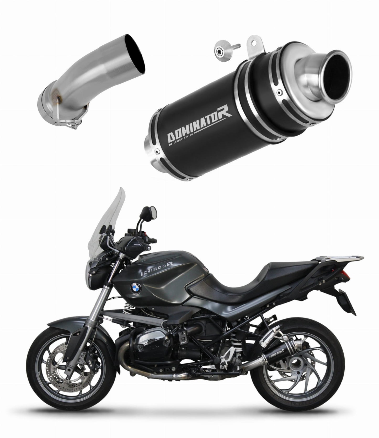BMW R1200R 2010 - 2014 Exhaust Silencer Muffler GP1 BLACK + dB killer medium 20 m. - Dominator motociklo duslintuvas