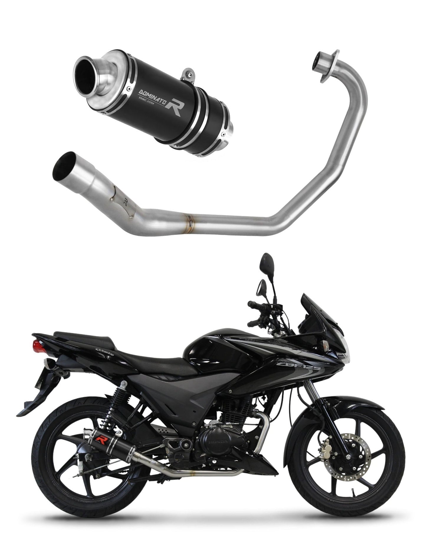Honda CBF 125 2009 - 2014 Full Exhaust System Collector Silencer GP1 BLACK + dB killer medium 20 m. - Dominator motociklo duslintuvas