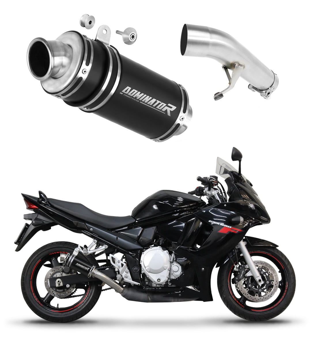 Suzuki GSXF 650 2007 - 2016 Exhaust Silencer Muffler GP1 BLACK + dB killer medium 20 m. - Dominator motociklo duslintuvas
