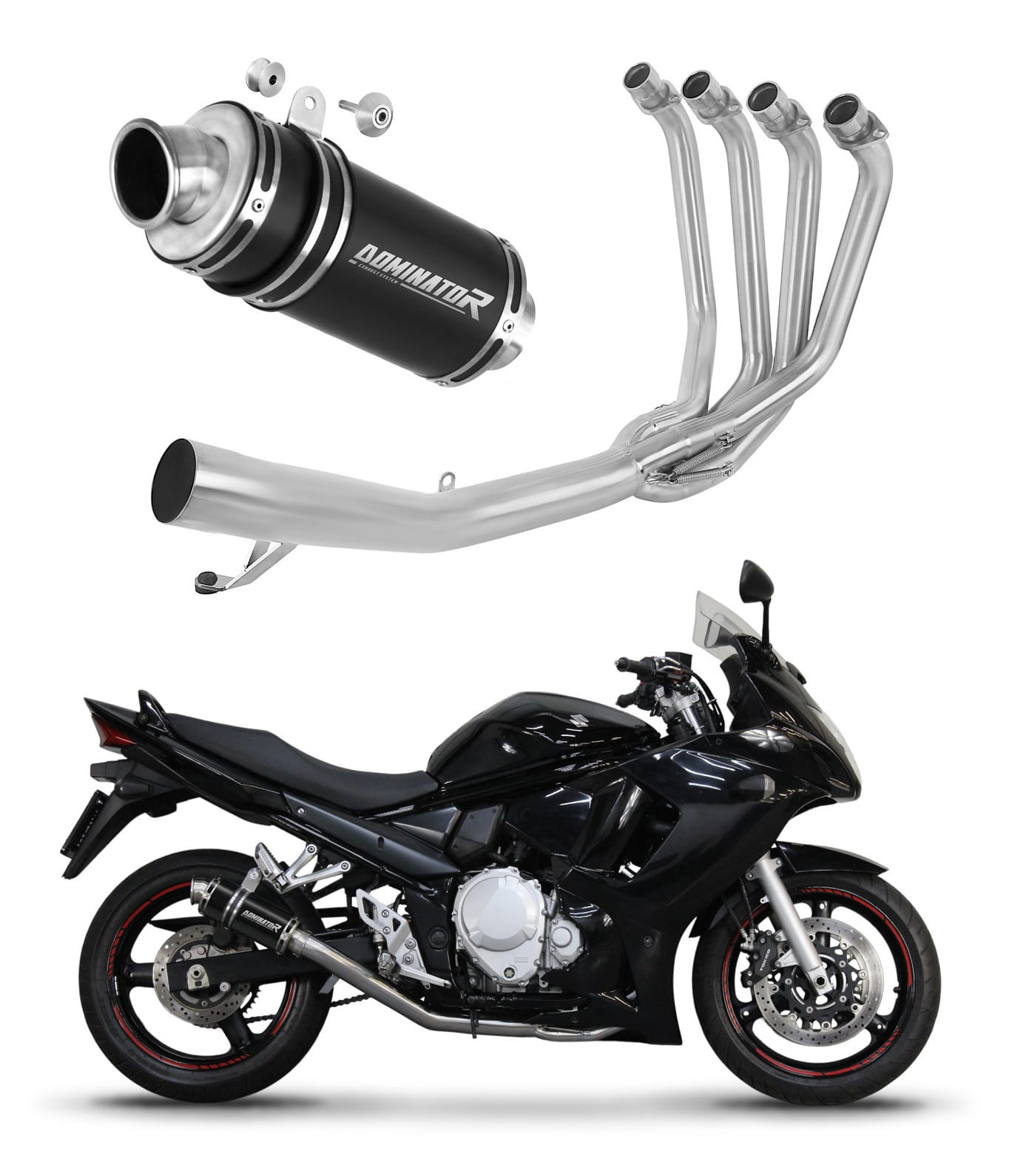 Suzuki GSX 1250 FA 2010 - 2016 Full Exhaust System Collector Silencer GP1 BLACK + dB killer 20 m. - Dominator motociklo duslintuvas