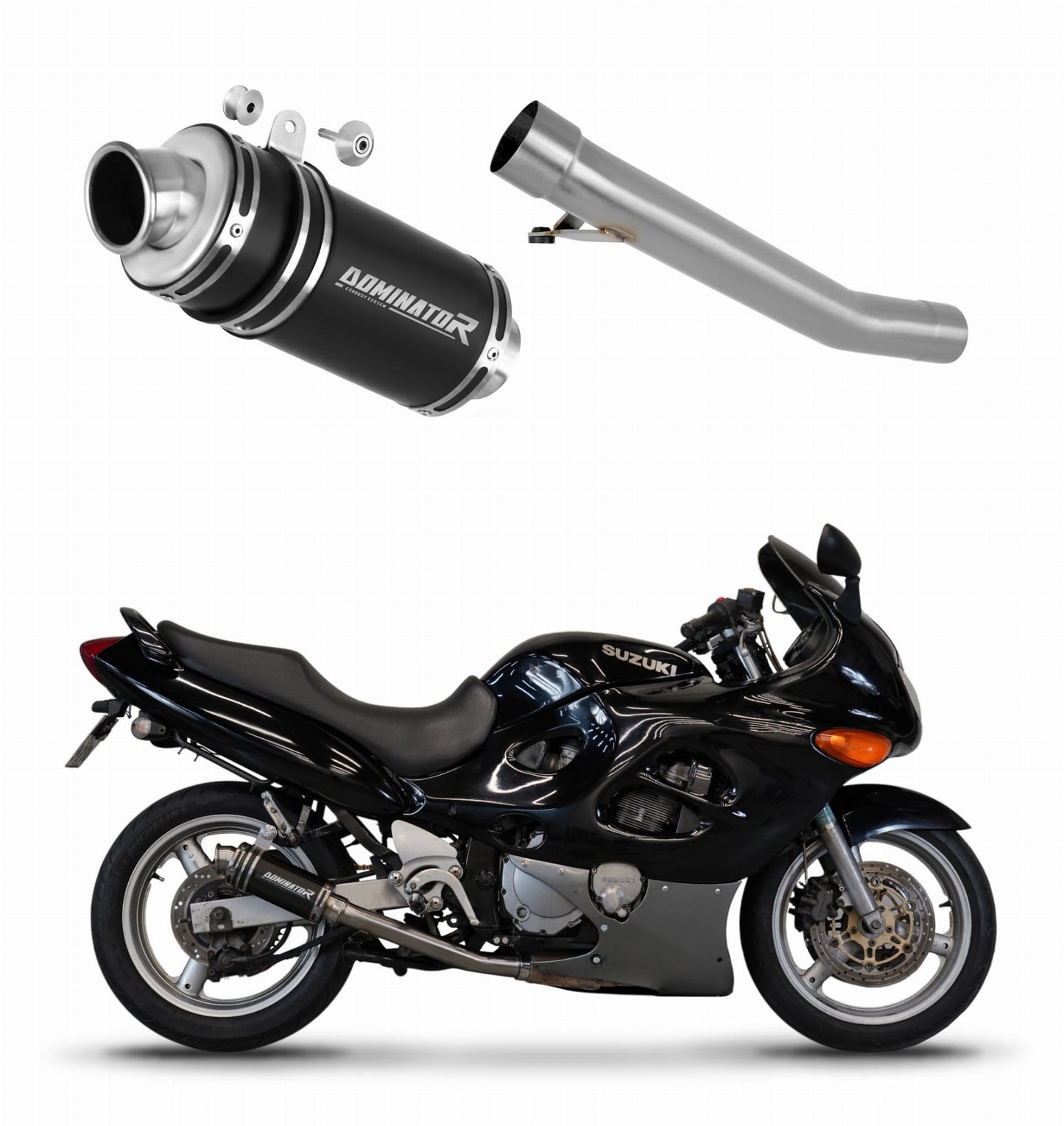 Suzuki GSXF 750 1998 - 2006 Exhaust Silencer Muffler GP1 BLACK + dB killer medium 19 m. - Dominator motociklo duslintuvas