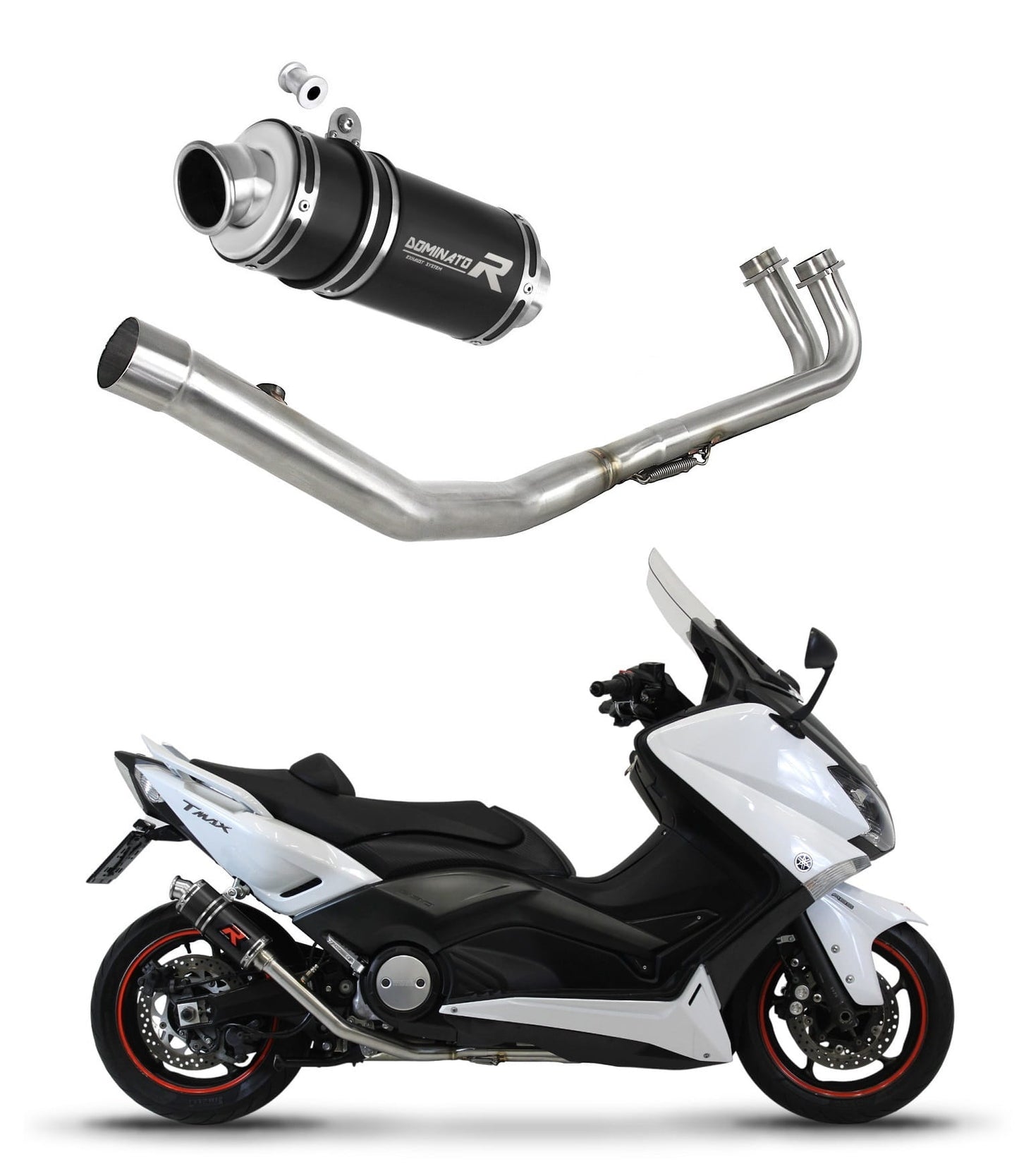 Yamaha XP 530 T-MAX 2012 - 2016 Full Exhaust System Collector Silencer GP1 BLACK + dB killer medium 20 m. - Dominator motociklo duslintuvas