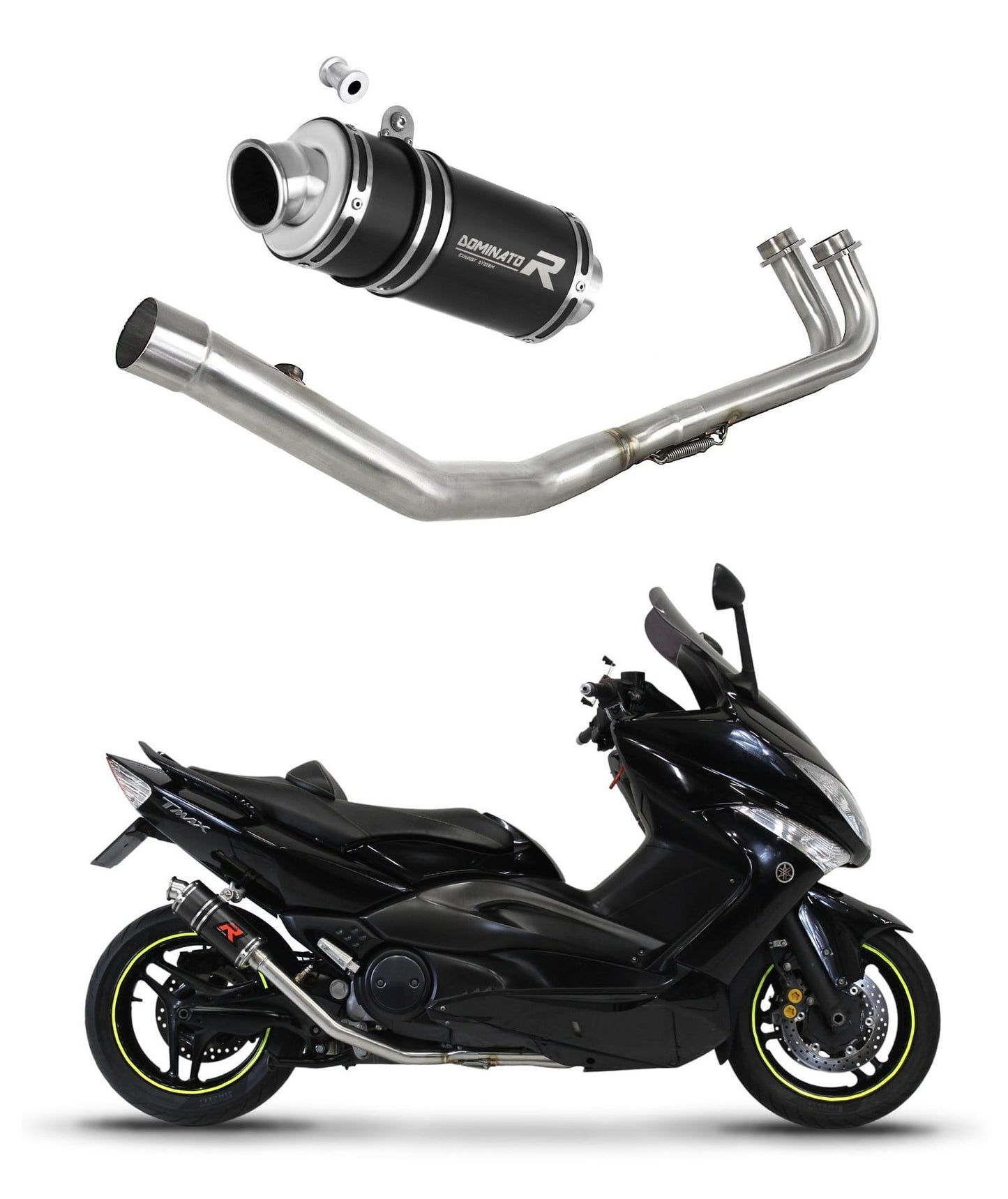Yamaha T-MAX 500 2008 - 2011 Full Exhaust System Collector Silencer GP1 BLACK + dB killer medium 20 m. - Dominator motociklo duslintuvas