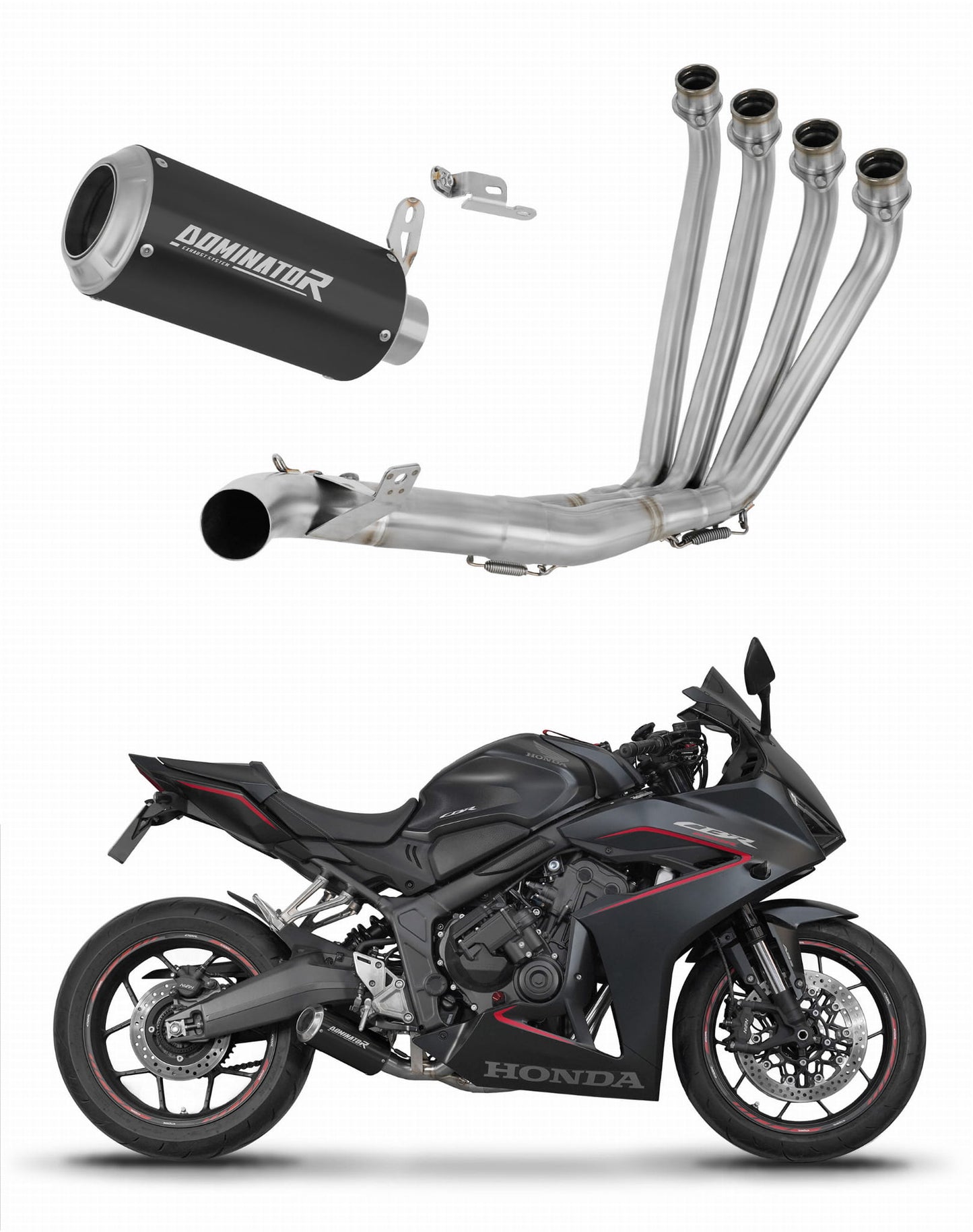 Honda CBR 650 R / E-Clutch 2024 - 2025 Full Exhaust System Collector Silencer GP BLACK + dB killer 20 m. - Dominator motociklo duslintuvas