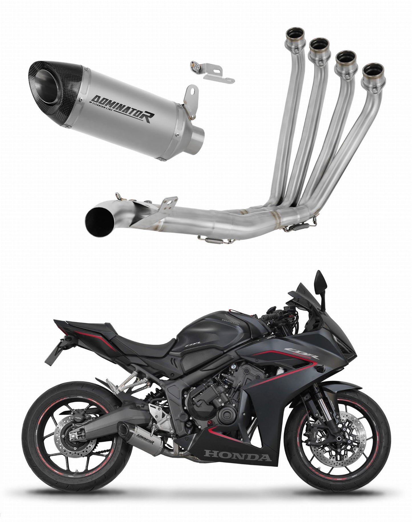 Honda CBR 650 R / E-Clutch 2024 - 2025 Full Exhaust System Collector Silencer Titanium HP8 + dB killer 20 m. - Dominator motociklo duslintuvas