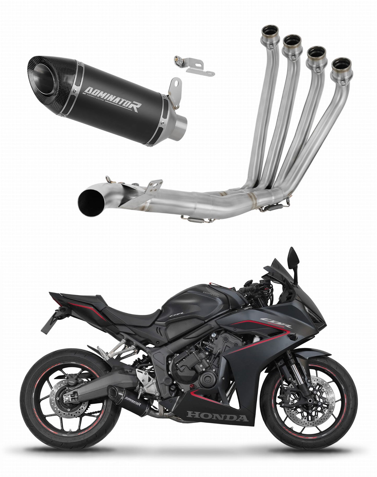 Honda CBR 650 R / E-Clutch 2024 - 2025 Full Exhaust System Collector Silencer HP8 BLACK + dB killer 20 m. - Dominator motociklo duslintuvas