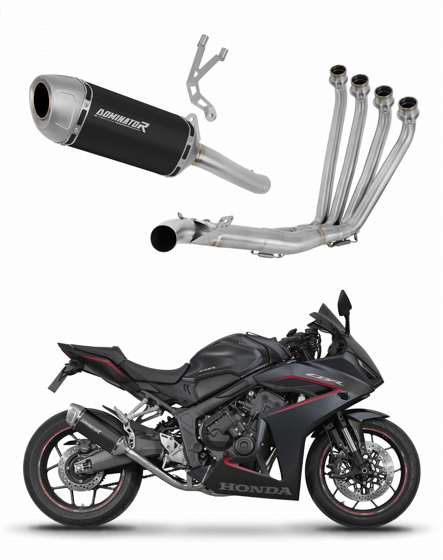 Honda CBR 650 R / E-Clutch 2024 - 2025 Full Exhaust System Collector Silencer S6 BLACK + dB killer 20 m. - Dominator motociklo duslintuvas