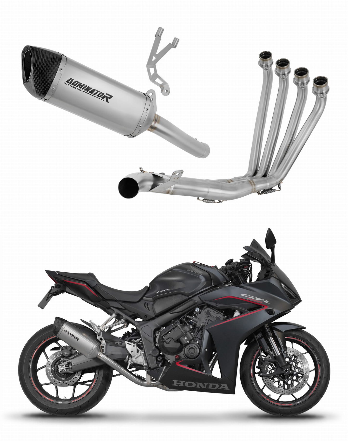Honda CB 650 R / E-Clutch 2024 - 2025 Full Exhaust System Collector Silencer Titanium HP6 + dB killer 20 m. - Dominator motociklo duslintuvas