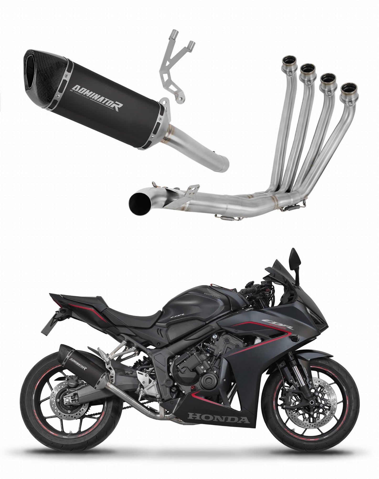 Honda CB 650 R / E-Clutch 2024 - 2025 Full Exhaust System Collector Silencer HP6 BLACK + dB killer 20 m. - Dominator motociklo duslintuvas