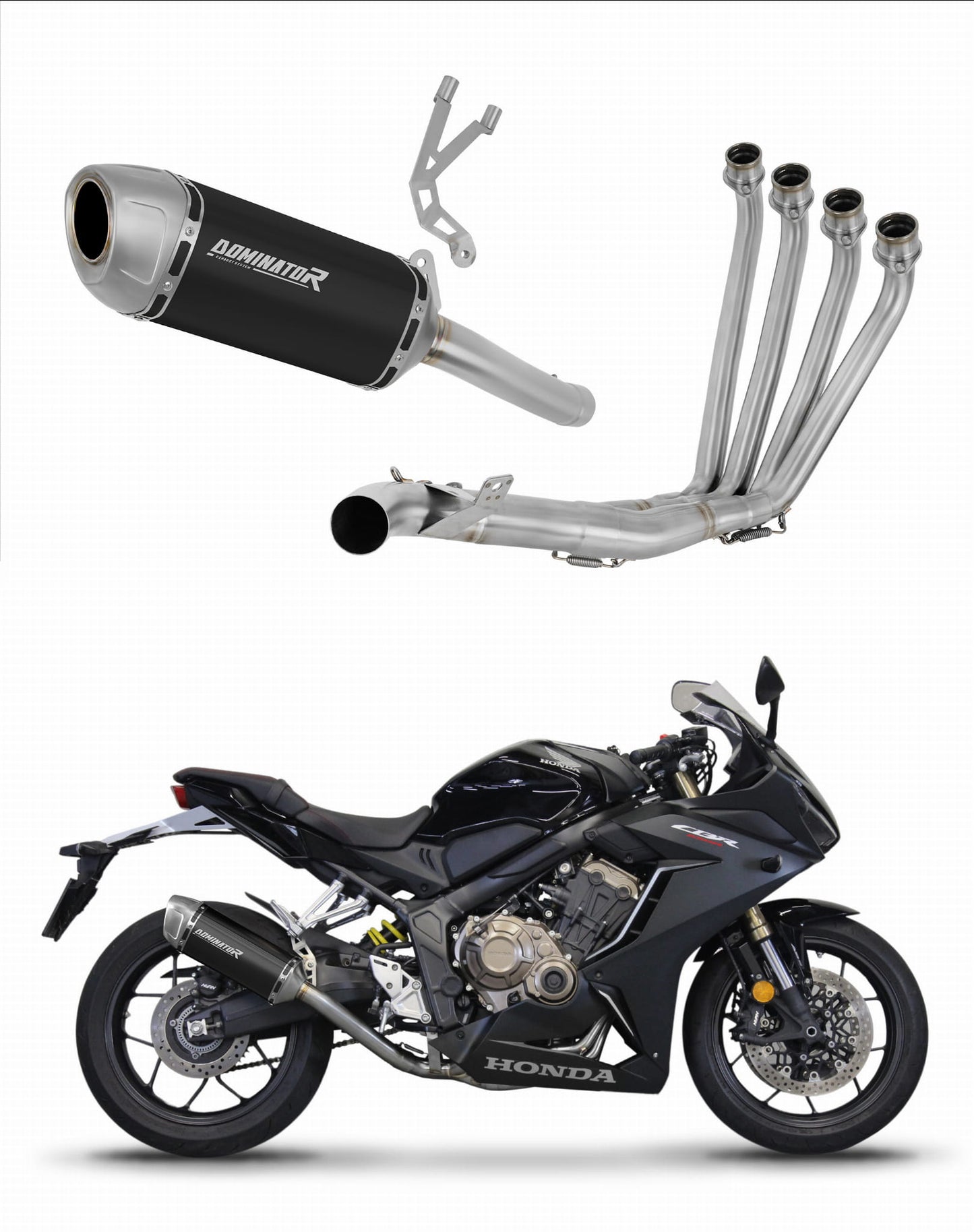 Honda CB 650 R 2019 - 2023 Full Exhaust System Collector Silencer S6 BLACK + dB killer 20 m. - Dominator motociklo duslintuvas