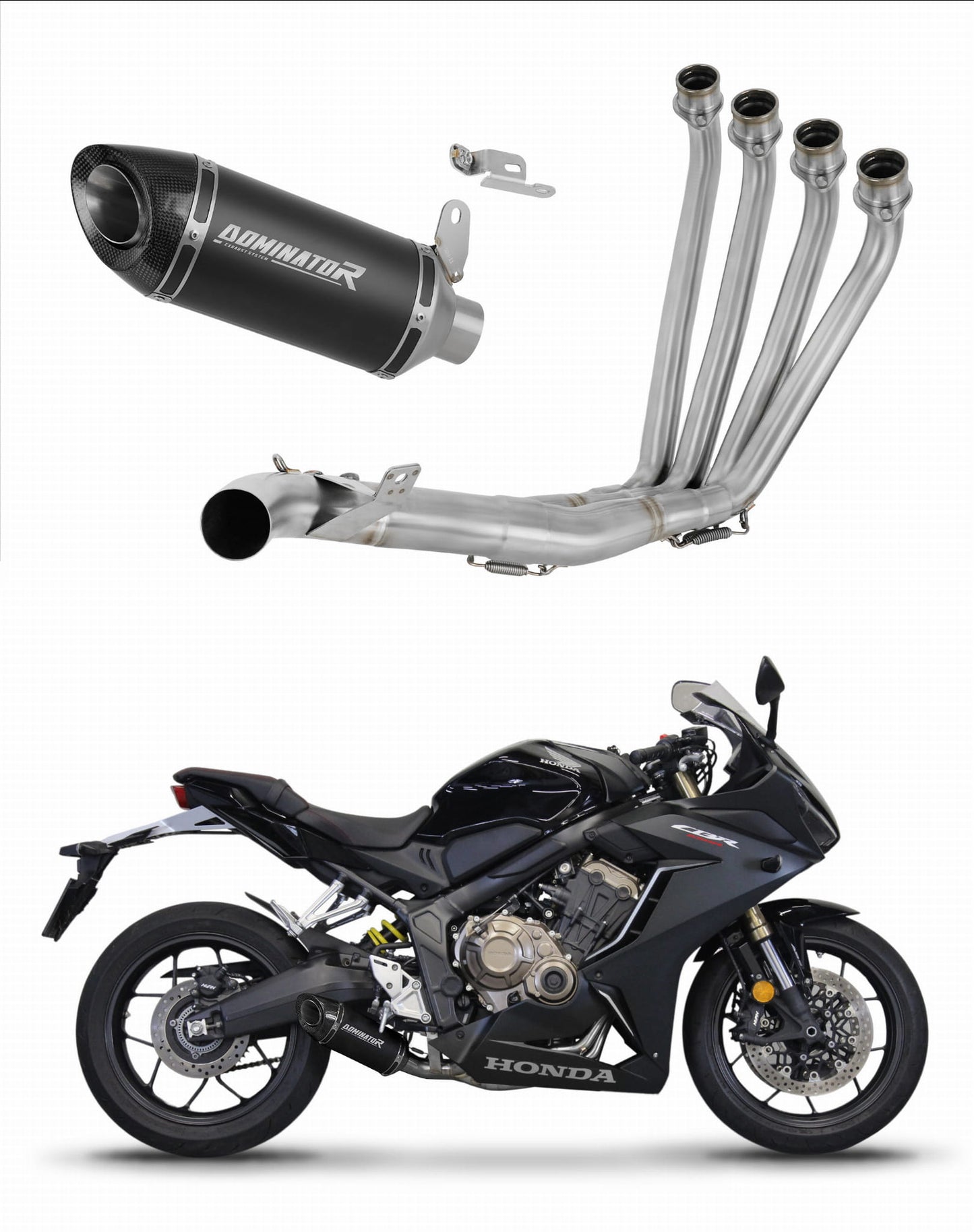 Honda CB 650 R 2019 - 2023 Full Exhaust System Collector Silencer HP8 BLACK + dB killer 20 m. - Dominator motociklo duslintuvas