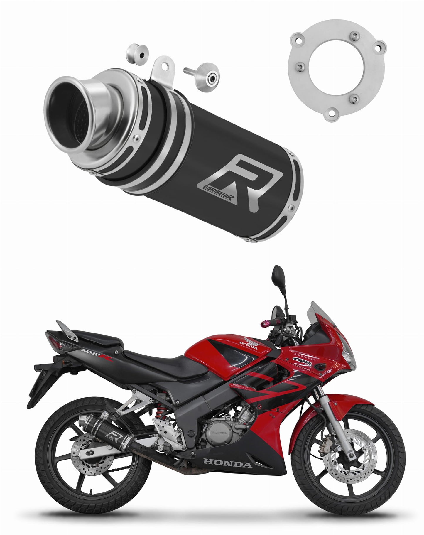 Honda CBR 125 2004 - 2010 Exhaust Silencer Muffler GP1 BLACK + dB killer 20 m. - Dominator motociklo duslintuvas