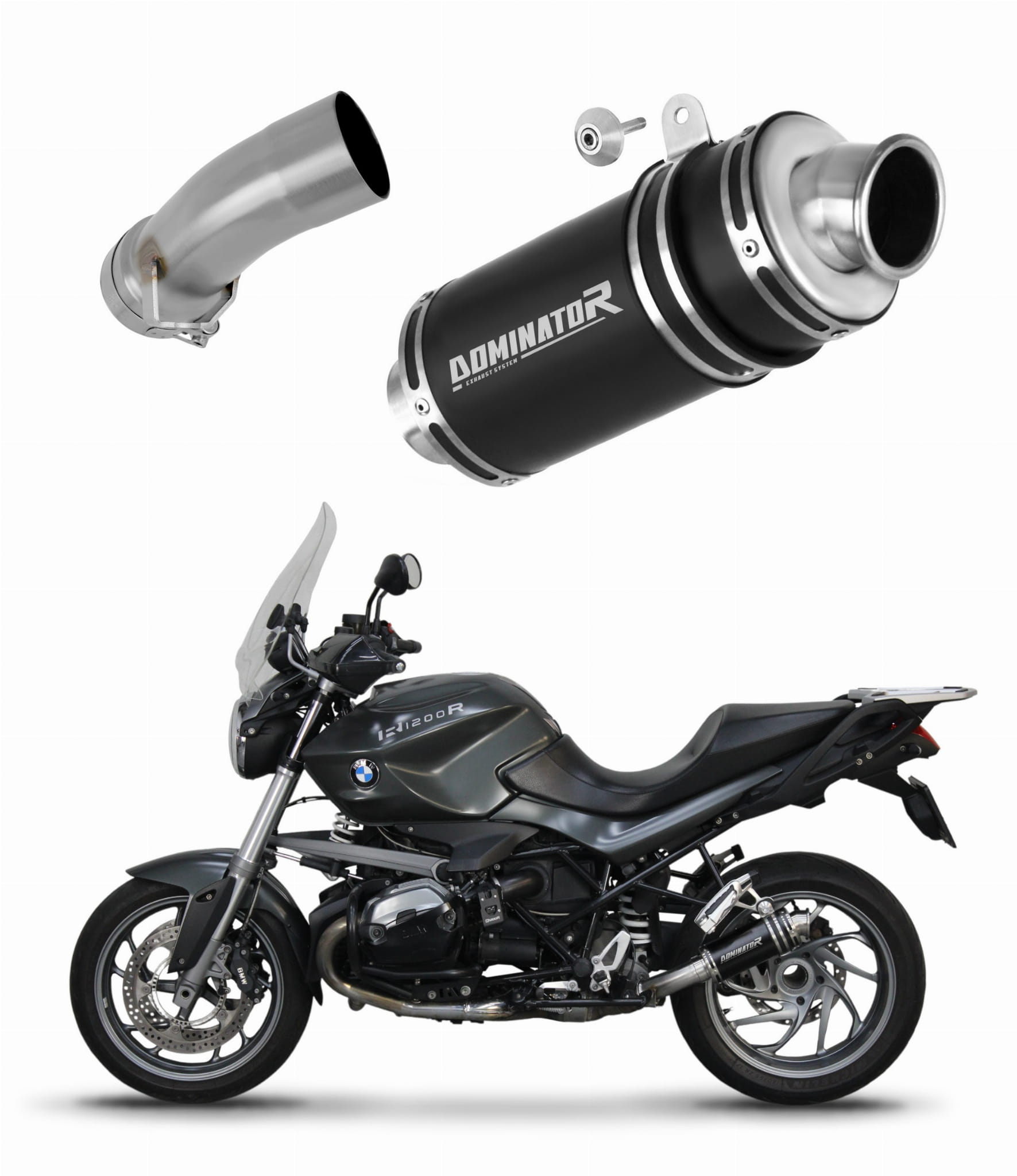 BMW R1200R 2010 - 2014 Exhaust Silencer Muffler GP1 BLACK + dB killer medium 20 m. - Dominator motociklo duslintuvas