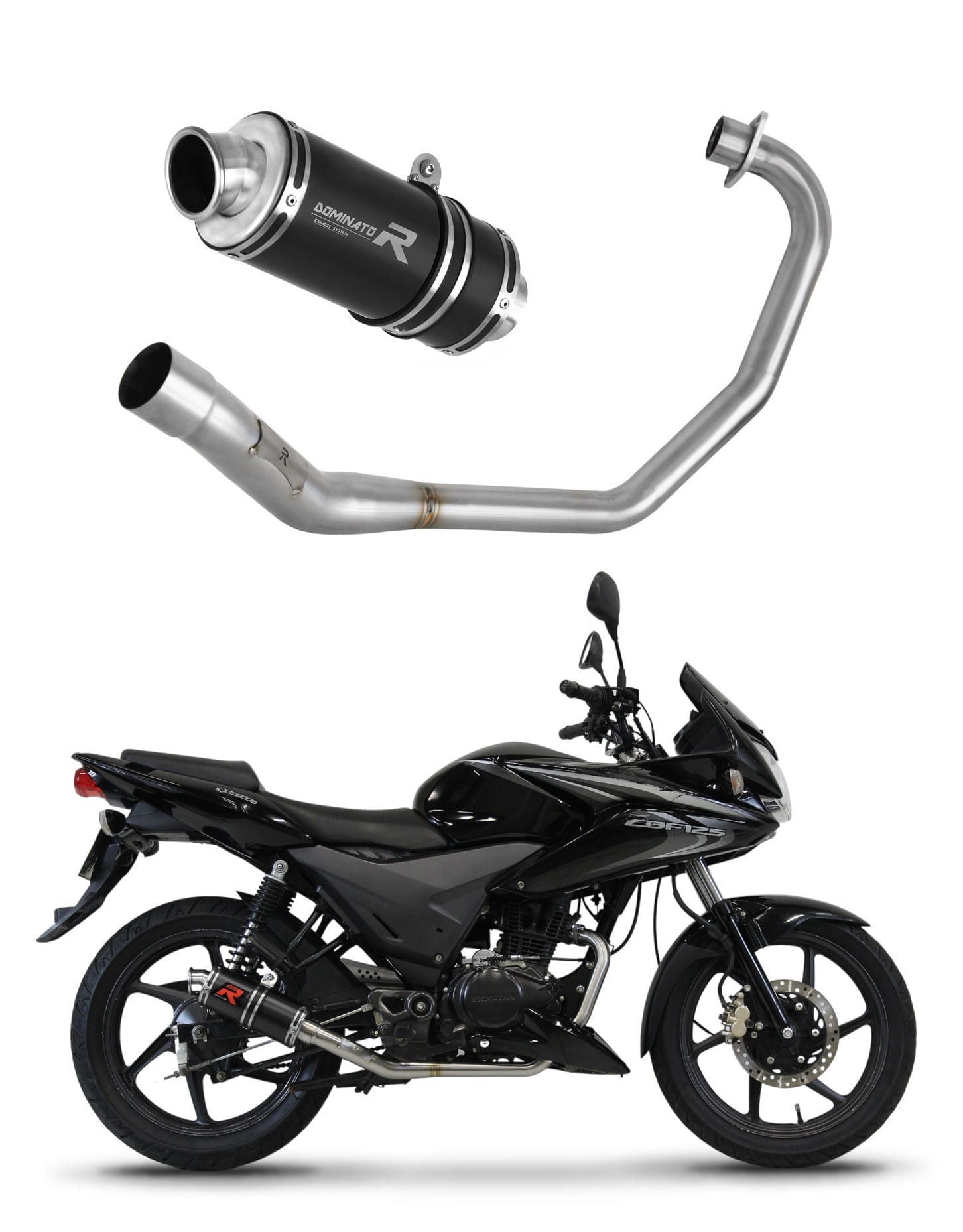 Honda CBF 125 2009 - 2014 Full Exhaust System Collector Silencer GP1 BLACK + dB killer medium 20 m. - Dominator motociklo duslintuvas