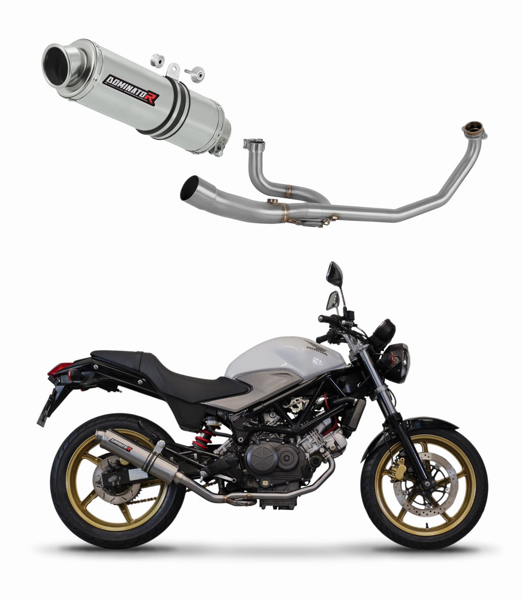 Honda VTR 250 2009 - 2015 Full Exhaust System Collector Silencer GP1 + dB killer 20 m. - Dominator motociklo duslintuvas