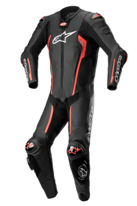 Missile V2 1-Piece Leather Suit - Black Red Fluo