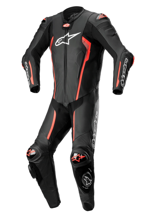 Missile V2 1-Piece Leather Suit - Black Red Fluo