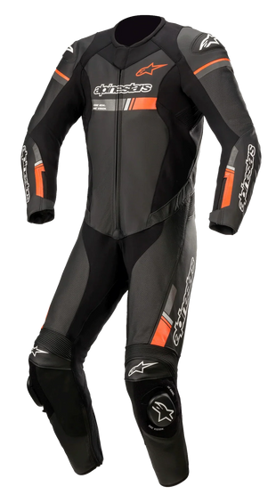 GP Force Chaser Leather 1-Piece Suit - Black Red Fluo