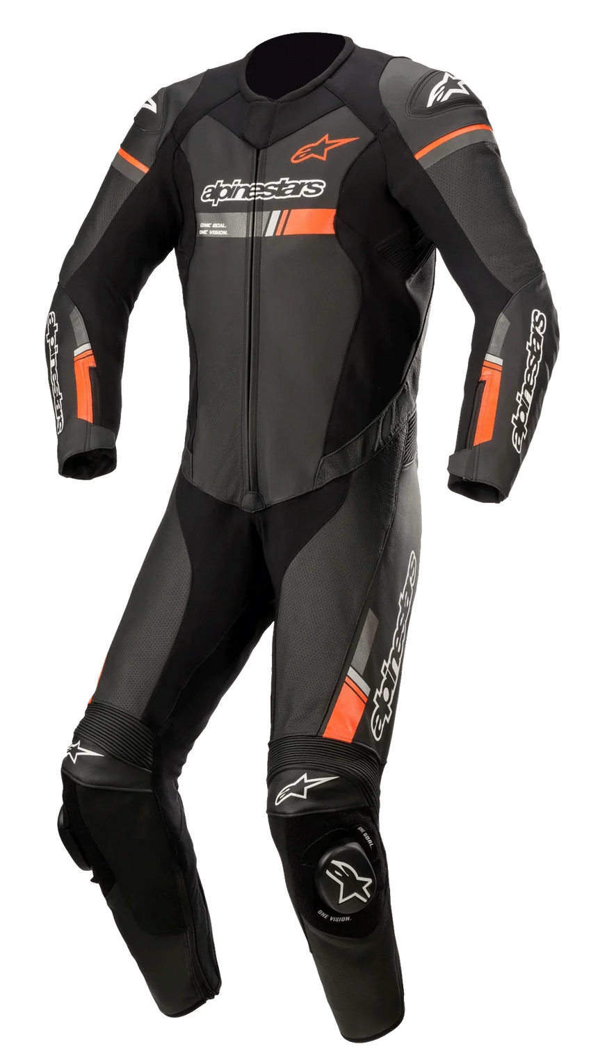 GP Force Chaser Leather 1-Piece Suit - Black Red Fluo