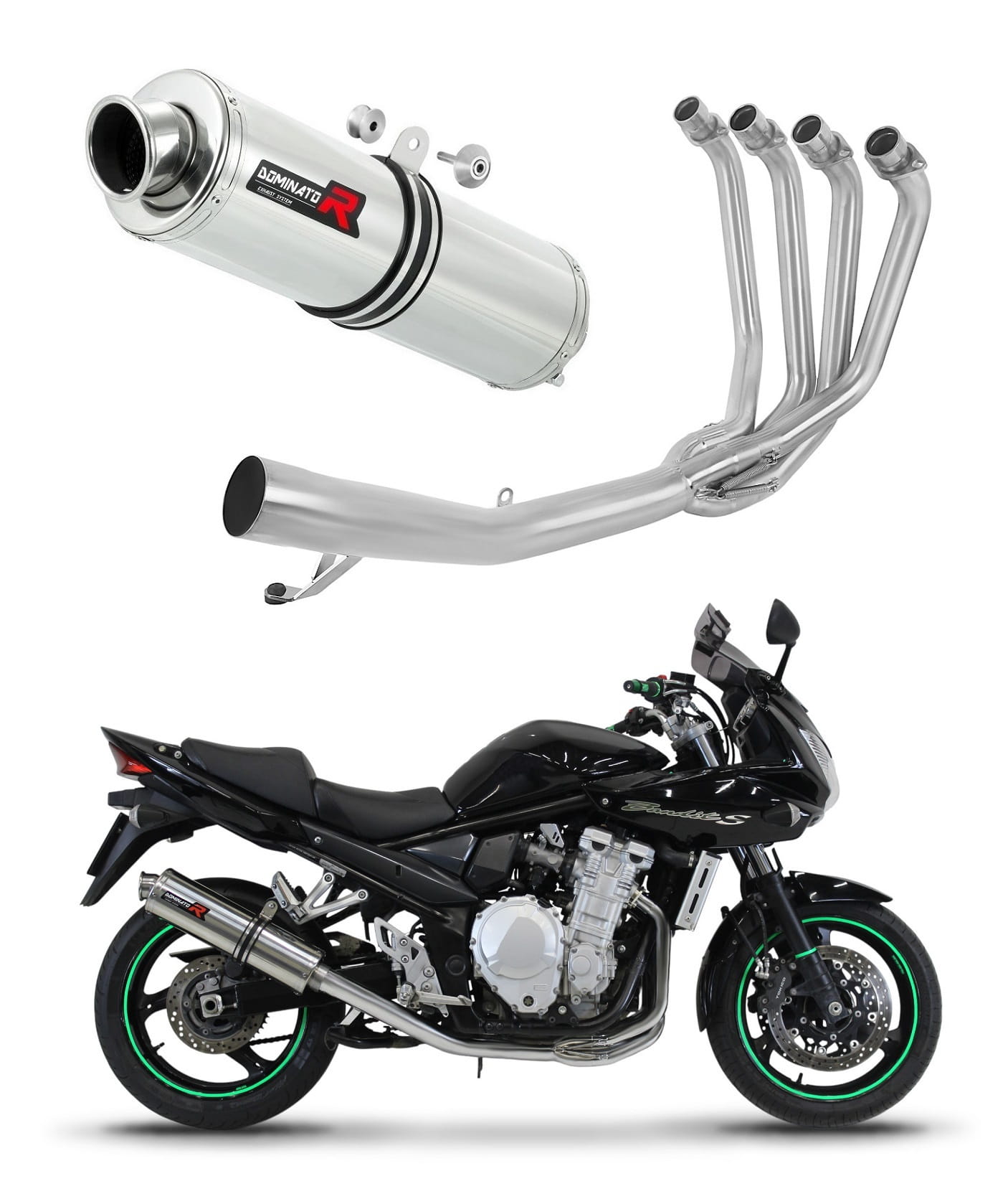 Suzuki GSF 650 BANDIT N / S 2007 - 2016 Full Exhaust System Collector Silencer ST + dB killer medium 20 m. - Dominator motociklo duslintuvas