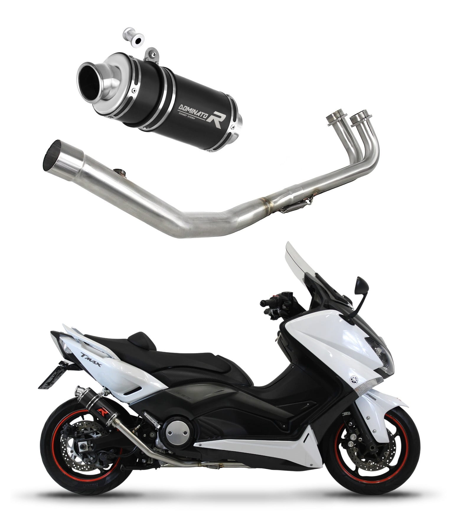 Yamaha XP 530 T-MAX 2012 - 2016 Full Exhaust System Collector Silencer GP1 BLACK + dB killer medium 20 m. - Dominator motociklo duslintuvas