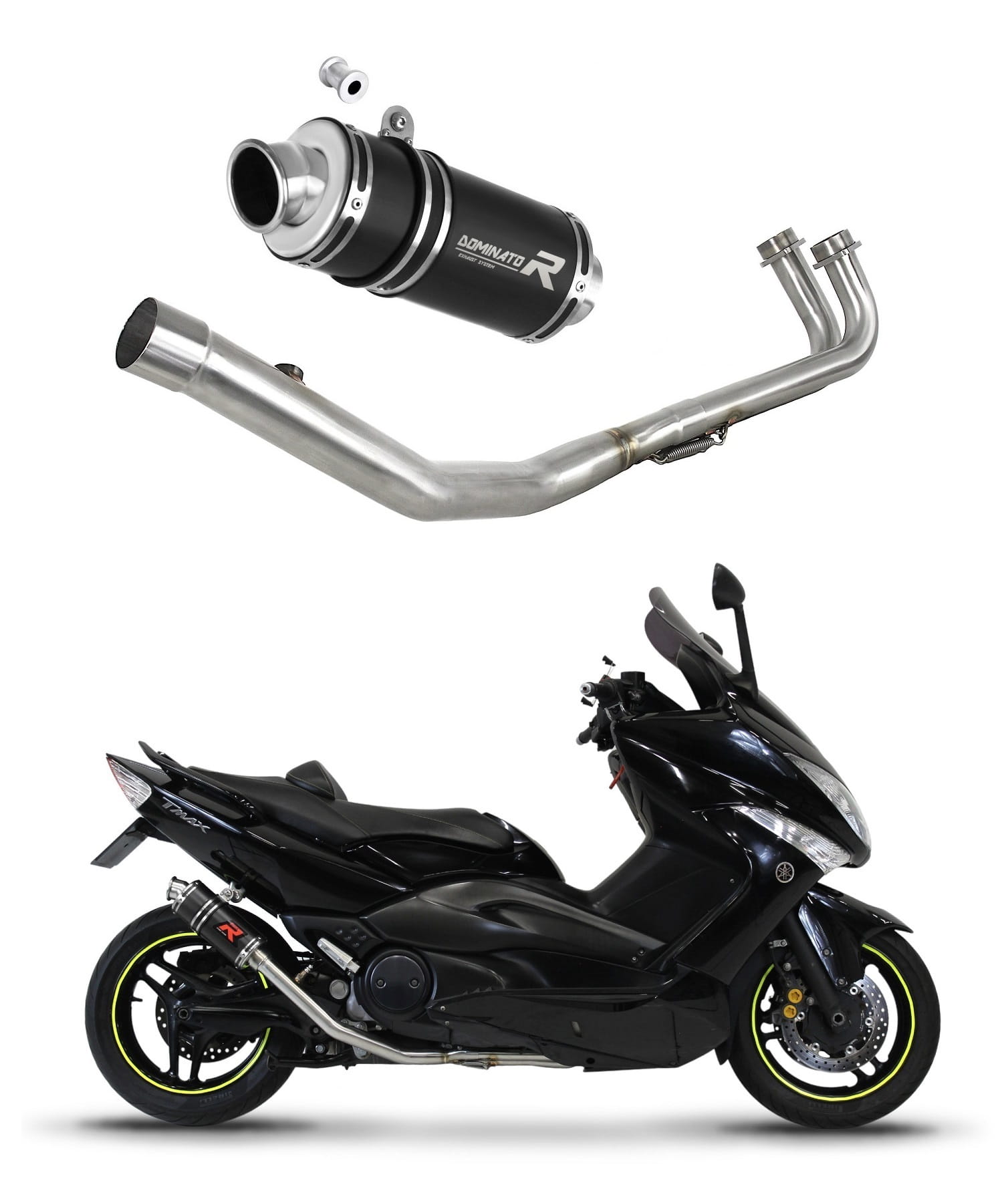 Yamaha T-MAX 500 2008 - 2011 Full Exhaust System Collector Silencer GP1 BLACK + dB killer medium 20 m. - Dominator motociklo duslintuvas