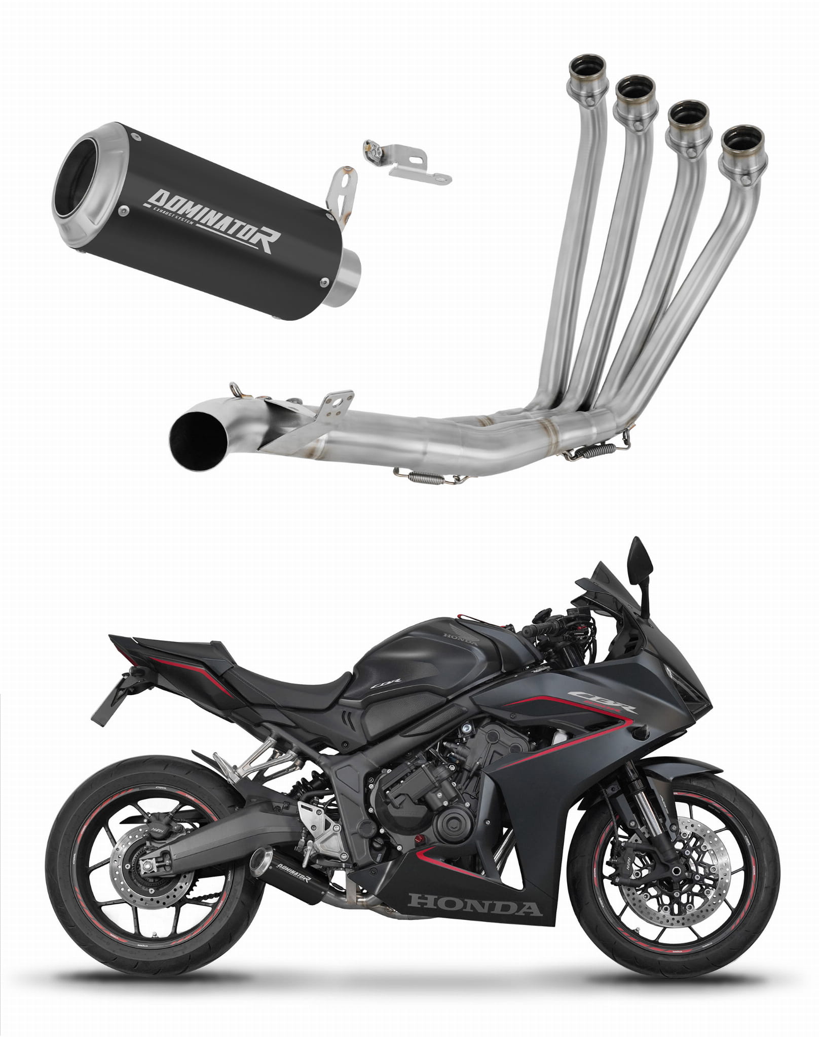 Honda CBR 650 R / E-Clutch 2024 - 2025 Full Exhaust System Collector Silencer GP BLACK + dB killer 20 m. - Dominator motociklo duslintuvas