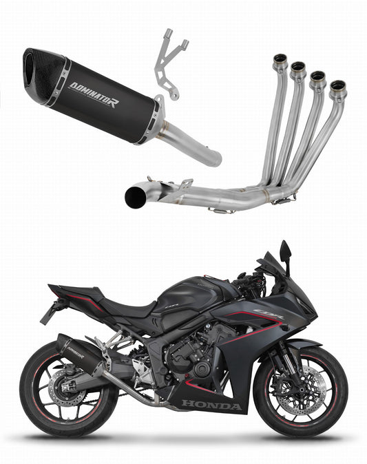 Honda CB 650 R / E-Clutch 2024 - 2025 Full Exhaust System Collector Silencer HP6 BLACK + dB killer 20 m. - Dominator motociklo duslintuvas