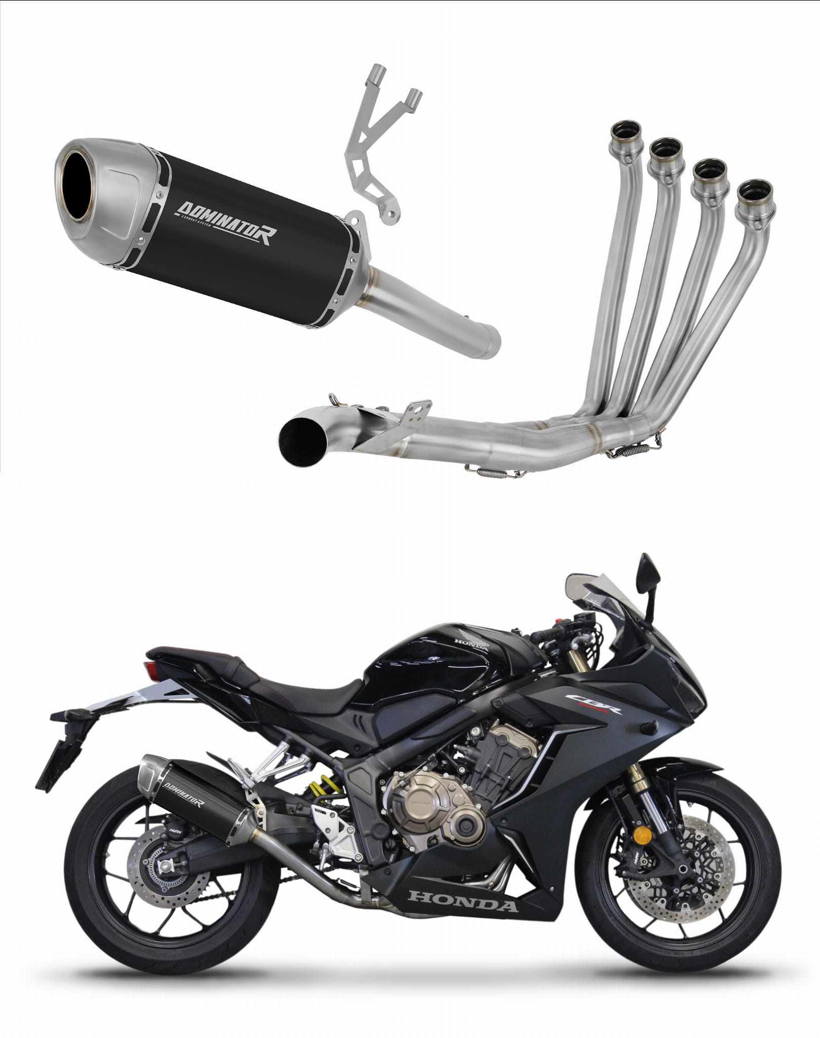 Honda CB 650 R 2019 - 2023 Full Exhaust System Collector Silencer S6 BLACK + dB killer 20 m. - Dominator motociklo duslintuvas