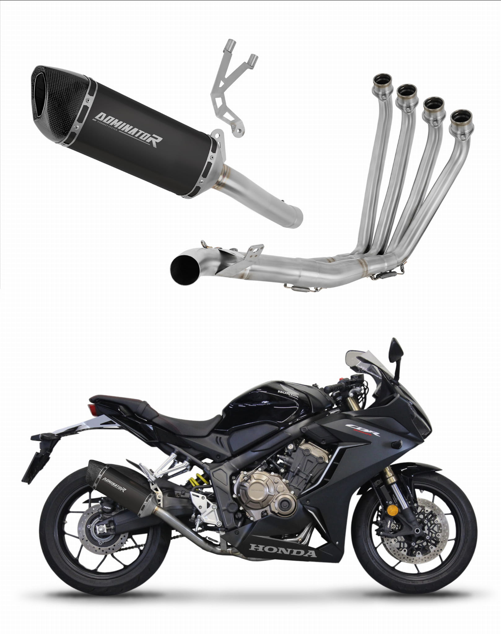 Honda CBR 650 R 2019 - 2023 Full Exhaust System Collector Silencer HP6 BLACK + dB killer 20 m. - Dominator motociklo duslintuvas