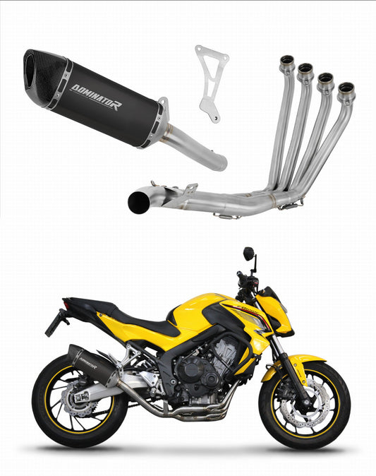Honda CBR 650 F 2014 - 2018 Full Exhaust System Collector Silencer HP6 BLACK + dB killer 20 m. - Dominator motociklo duslintuvas
