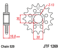 JT JTF1269 16T motorcycle front sprocket – additional product view 2