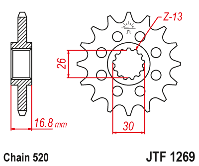 JT JTF1269 16T motorcycle front sprocket – additional product view 2