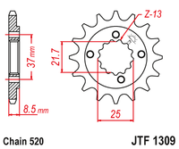 JT JTF1309 13T motorcycle front sprocket – additional product view 2