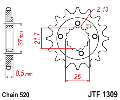 JT JTF1309 13T motorcycle front sprocket – additional product view 2