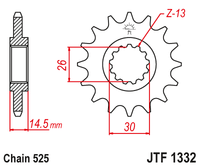 JT JTF1332 14T motorcycle front sprocket – additional product view 2