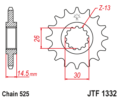 JT JTF1332 14T motorcycle front sprocket – additional product view 2