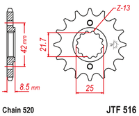 JT JTF516 16T motorcycle front sprocket – additional product view 2
