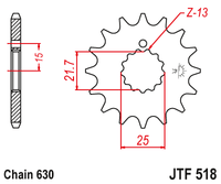 JT JTF518 13T motorcycle front sprocket – additional product view 2