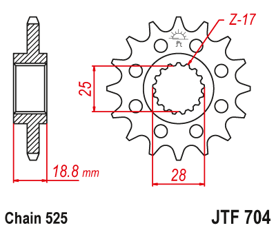 JT JTF704 16T motorcycle front sprocket – additional product view 2
